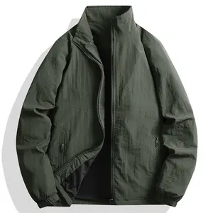 Men's Olive Green Fashion Jacket - Stand Collar, Lightweight, A Must Have For Spring Trends & Casual Wear