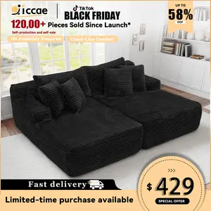 [Black Friday Deals]【2 PackagesShipping】Niccae 83” Oversized Double Lounge Chaise,Cloud Plush Sofa Bed for Living Room,Velvet Upholstered Boneless Couch W/6 Pillows,Compression Lounge Chaise,No Assembly Required,DIY Combination