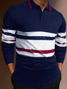 Men's Long Sleeve Polo Shirt Knit Colorblock Casual Fashion, Fitted Polyester Fabric for Fall & Winter, Daily Commute Outdoor Sports Wear