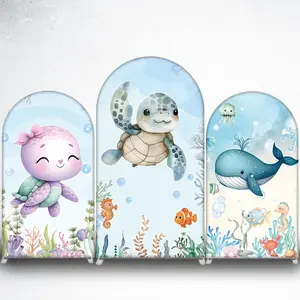 Pink Turtle Arch Backdrop Cover for Girls Underwater Birthday Party