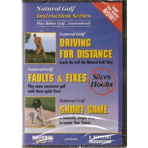 Used Golf Instruction Book - Natural Golf Series (Driving for Distance, Faults & Fixes, Short Game DVD Included) - Good Condition, English Language