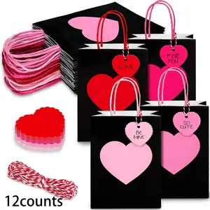 Valentine Heart Gift Bags Set, Shopping Packaging Bags, Party Favor Bags, Cowhide Paper Handbags, Suitable for Retail, Weddings, Birthdays,Valentine's Day, Mother's Day, Gift For Mom