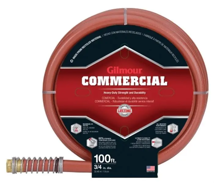 Gilmour All-Seasons Heavy-Duty Weatherproof 3/4 in. x 100 in. 6-Ply Double-Reinforced Commercial Rubber & Vinyl Hose with Metal Couplers, 500 psi, Kink Resistance, Easy Handling