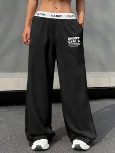 Women's High Waist Elastic Casual Athleisure Pants with Print Pattern, Comfortable Breathable Loose Fit Design, Sporty All Season Wear