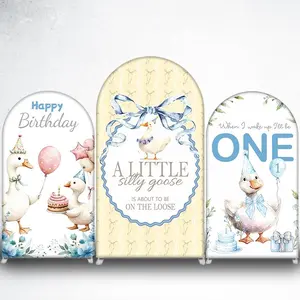 Happy Birthday Ducks with Cake Arch Backdrop Cover for Kids Party