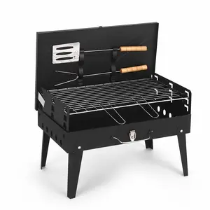 Heavy Duty Cast Iron Portable Charcoal Grill, Foldable Adjustable Height BBQ Grill, Compact Lightweight Open Lid Design for Camping, Tailgating, Picnic & Outdoor Cooking essentials
