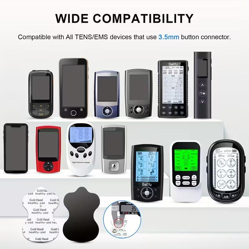 Belifu 40pcs TENS Unit Replacement Pads, Durable Snap-On Electrodes, Up to 50 Uses, Latex-Free, Compatible with All TENS & EMS Devices, 3.5mm Push-Button Wires, Black