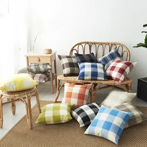 Cross-border plaid home bedroom pillowcase, linen checkered sofa pillow, simple style cotton-linen cushion cover