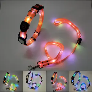 【Pet Essential】USB rechargeable luminous leather belt LED flashing collar with adjustable brightness, extremely cool. christmas  collar ball toy duney  leash Adjustable LED iyoshop  dog harness