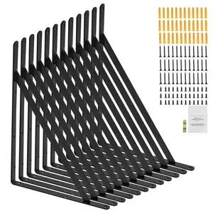 Heavy Duty Floating Shelf Brackets, 18 x 12 Inch, 12 Pieces, Matte Black Triangle Shelf Brackets, Steel Shelving Brackets With 3mm Thick Plates, 160 Lbs Load Capacity, Brackets For Wall Shelves, Right Angle Corner Support