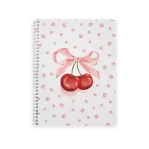 Pink Bow Cherry 8.5" x 11" Spiral Notebook/Journal, 120 Dot Grid Pages, Durable Twin Loop Gloss Laminated Cover, White Wire-o Spiral/Made in the USA
