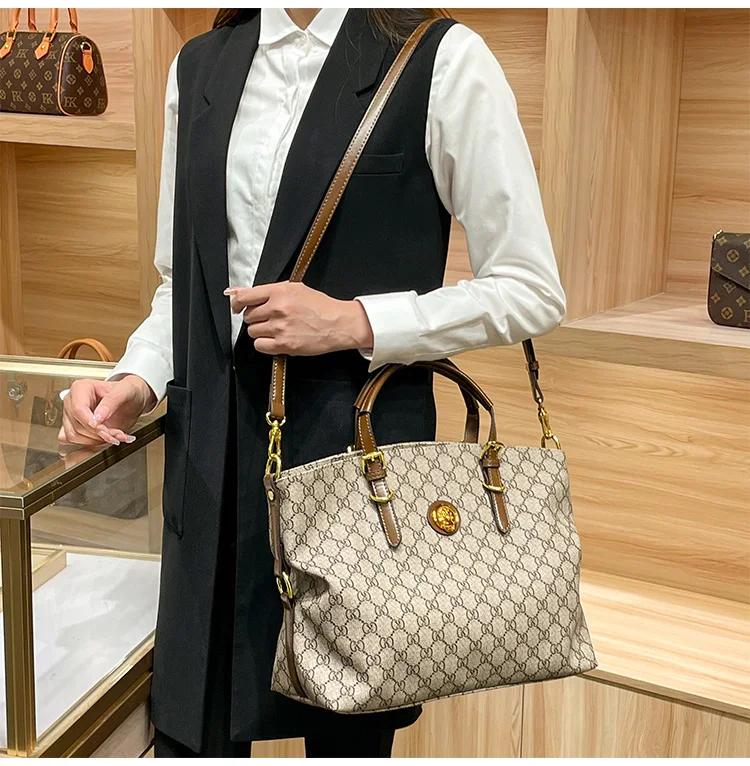 New style genuine leather women's tote hand held large bag file bag large capacity high end large bag curve tote bag