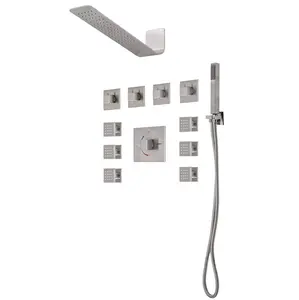 Lenova TPS102 4PC - Shower Set Includes: Shower Head Square 16 x 4-3/4 Thermostatic/Pressure Valve Trim Kit - Square