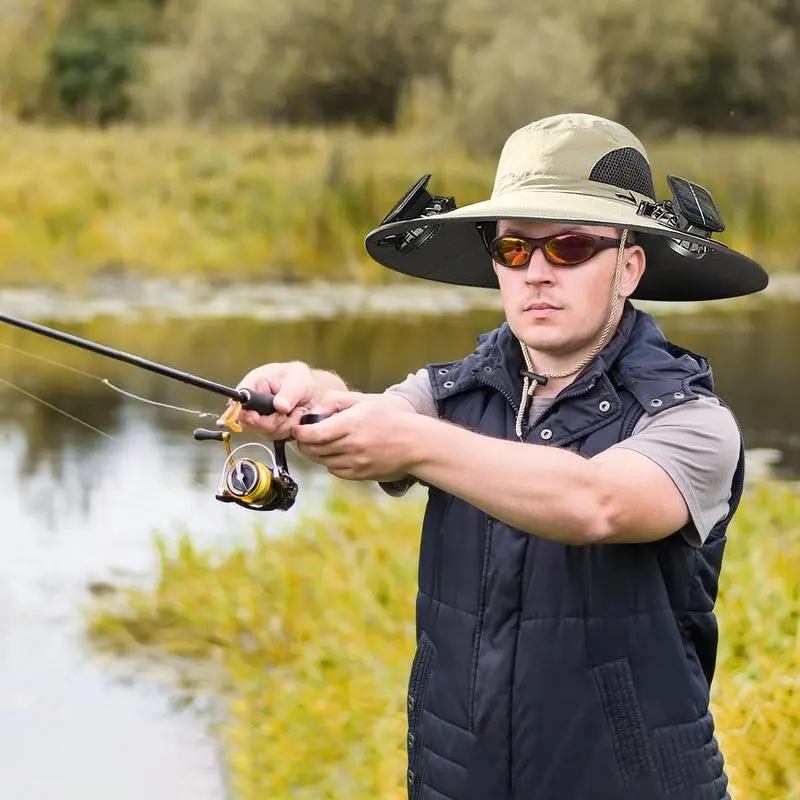 New Solar Fan Outdoor Fishing Hat-Solar Sun Protection Sun Hat with Fan Solar Fan Hat Dual Power Supply Fan Outdoor Fan