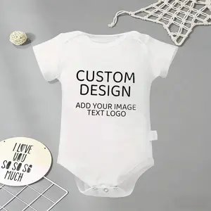 Custom Design Add Your Image Text Or Logo Baby Bodysuit, Funny Infant Newborn Clothes 100% Cotton Jumpsuits Baby Boys Girls Casual Rompers Baby Gift Baby Short Sleeves Onesie Clothes Letter Pattern Baby Outfit for Outdoor Indoor