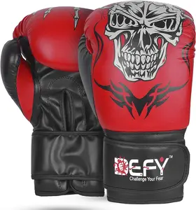 Defy Sports Boxing Gloves for Men and Women - Premium Quality Faux Leather Kick Boxing Gloves – Gel Infused Kickboxing Gloves with Thumb Support - Versatile Usage – Skull Model Design sap  gloves muay thai
