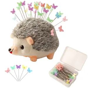 Hedgehog-Shaped Sewing Kit Set, Includes 100 Colorful Pins Cartoon Dolls, Plush Toy Pin Holder, Multi-Piece Needle Pad