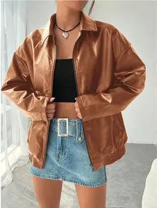 Drop Shoulder Zip Up PU Leather Coat *LooKo