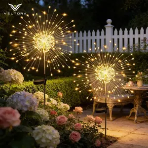 VELTORA R$150 LED Solar Garden Lights 2 Pack, Upgraded Lithium Battery Fairy Firework Lights, Brighter Warm White Outdoor Solar Lights, Fast Charging & Longer Lasting Decor for Yard, Patio, Pathway, Flowerbed & Balcony