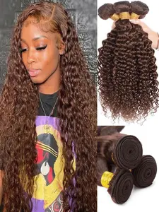 1 Pc Human Hair Bundles Long Deep Wave Hair Remy Human Hair Extensions Double Weft Brown Deep Wavy Hair 12-30 Inch For Women Christmas Costumes New Year Party Wig Holiday Wig Festive Style Christmas Gift Curly Wavy Hairpieces