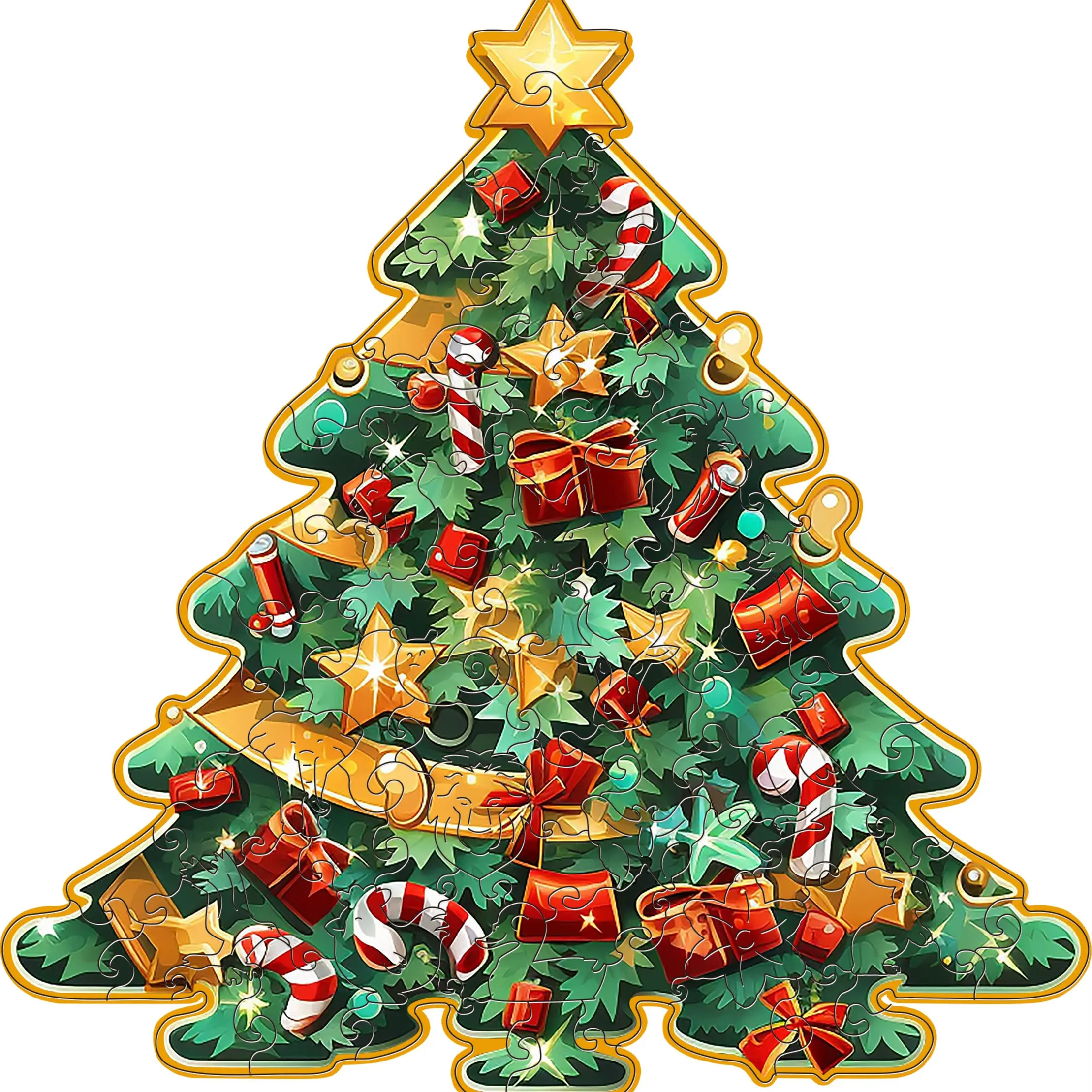 Christmas Tree Wooden Puzzle Artwork, Christmas Theme Shape Puzzle Toy, Elegant Packaging, Perfect Gift, Home Decor, Family Game