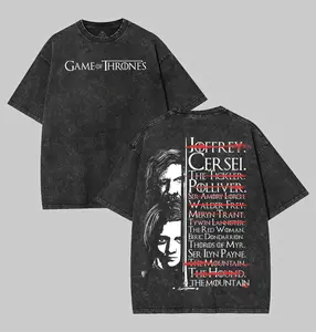 Retro Limited Game Of Thrones Arya's Kill List Acid Washed Tee, Unisex Vintage Movie GOT TV Series Graphic Tee Shirt, Men Gifts boys merch Cotton Fabric