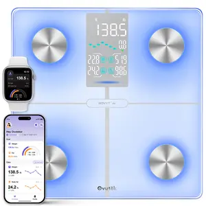 Ovutek Smart Body Fat Scale, Glowing White, with 7-Color Glowing Sreen, 14 Body Composition Metrics Including BMI, Muscle Mass, Data Display Screen, Weight Bathroom Scale with Color-Changing, Fitness App