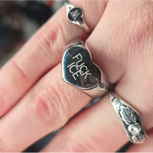 No Ice Heart Ring, stainless steel signet ring