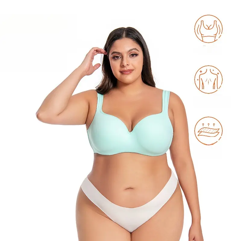 Women  Wirefree Seamless Support Bra,Full Figure Full Bust Medium Lift T-Shirt Bra,Wide Adjustable Strap Anti-Sagging Everyday Lingerie,Breathable Smooth Back Comfort Brassiere for Daily & Lounge Wear Front Plunge deep v push soft mesh wing plus-size