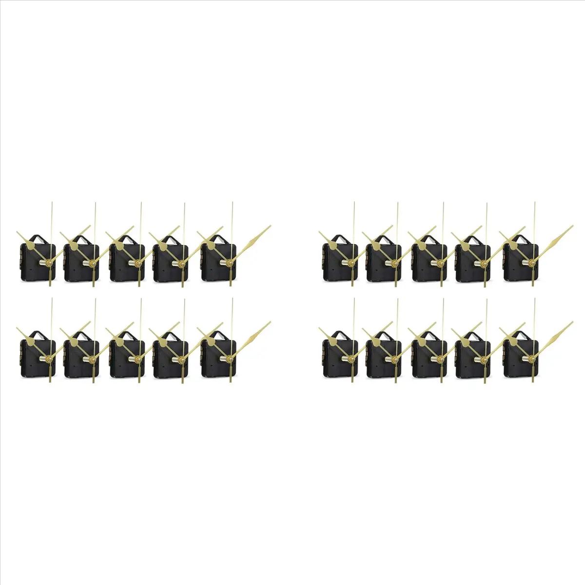 20Pcs Quiet Easy & Simple Design DIY Clock Kit Pack, 1.5V AA-Powered Black & Gold Quartz Clock Movements with Spindle Hands, 20x Brass Nuts, 70x55x16mm Plastic+Aluminum Home Decor Repair Tools