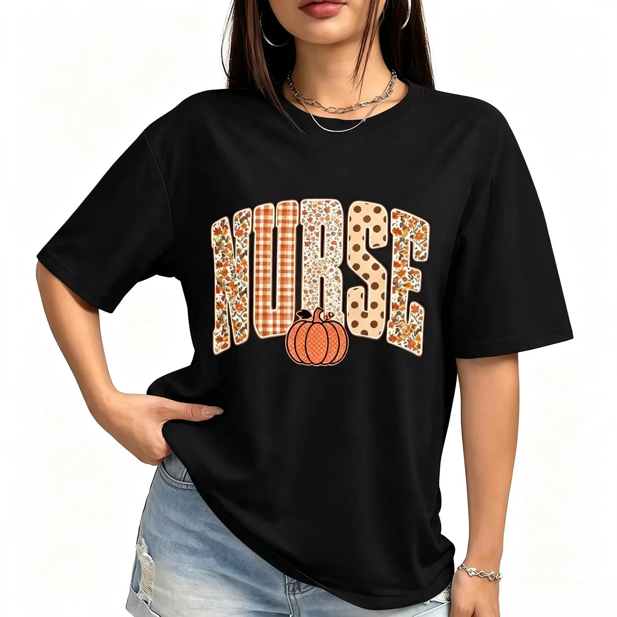 Retro Nurse Pumpkin Sweatshirt or T-Shirt, Distressed Gingham Fall Nurse Graphic, Autumn Thanksgiving Shirt, Cute Nurse Gift