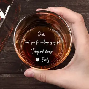 Funny Personalized Whiskey Glass – ver 2 “Dad, Thank you for walking by my side Today And Always ” Custom Engraved Gag Gift for Dad & Husband, Gift for Men & Women, Him & Her, Couples, Father’s Day, Birthday, Anniversary