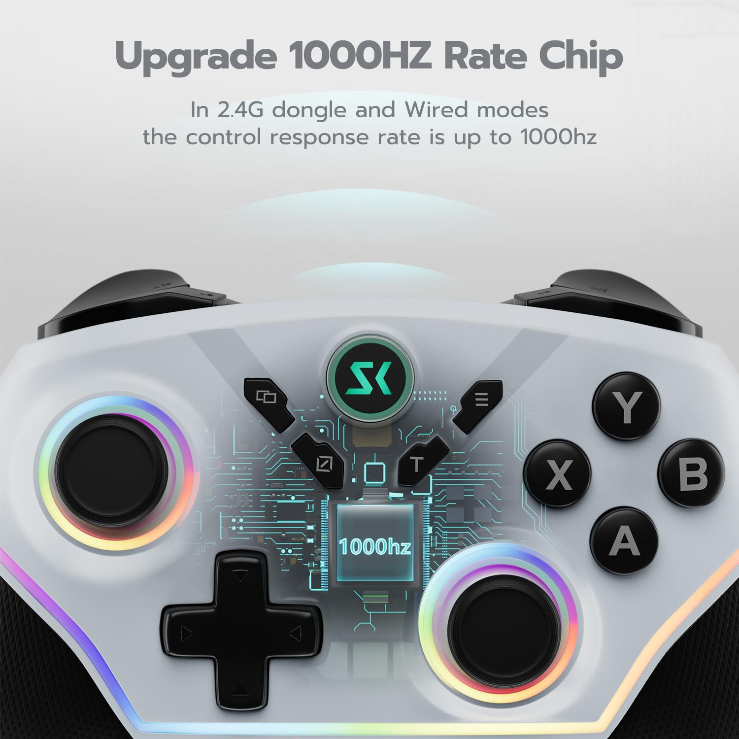 Wireless Gaming Controller for PC/Switch/iOS/Android, Hall Effect Stick & Trigger, No Stick Drift, RGB Lighting, 1000Hz response rate, AG43