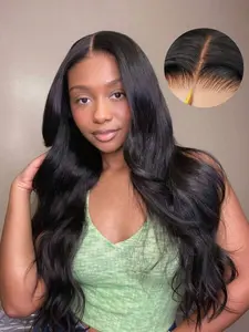 Pre Cut Lace Bye Bye Knots Body Wave Glueless Human Hair Wig With Drawstring Natural Black Color 5x5 HD Lace Frontal Wig Pre-Plucked Bleached Knots Ready To Go Human Hair Wig