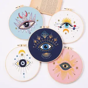 Eye Embroidery Starter kit with Patterns, DIY Adult Beginner Cross Stitch Kits, Including Colored Threads and Needles