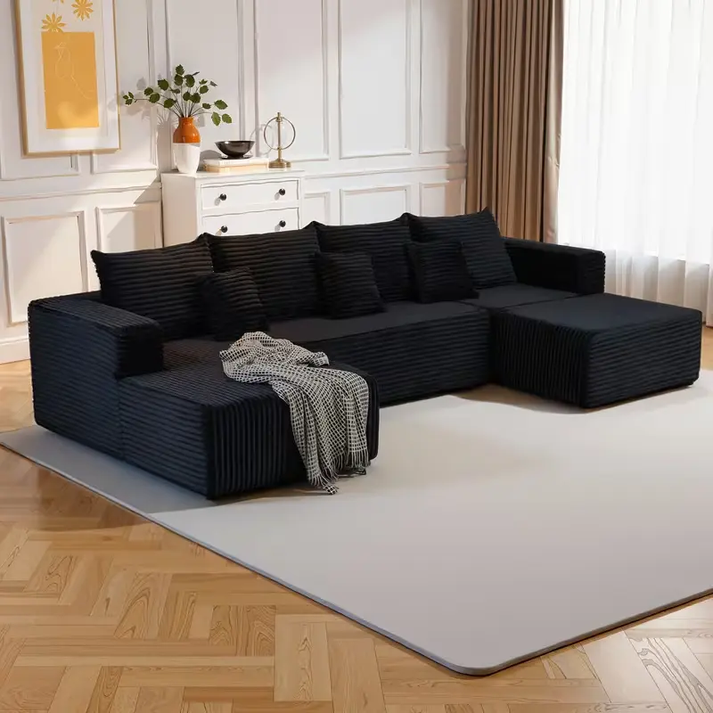 Black U-shaped boneless sofa