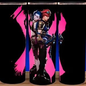 Arcane League of Legends Jinx and Vi X Anime Collection Cup Mug Tumbler 20oz with Lid & Straw, Stainless Steel, Lightweight Design for Hydration - Reusable, Stylish