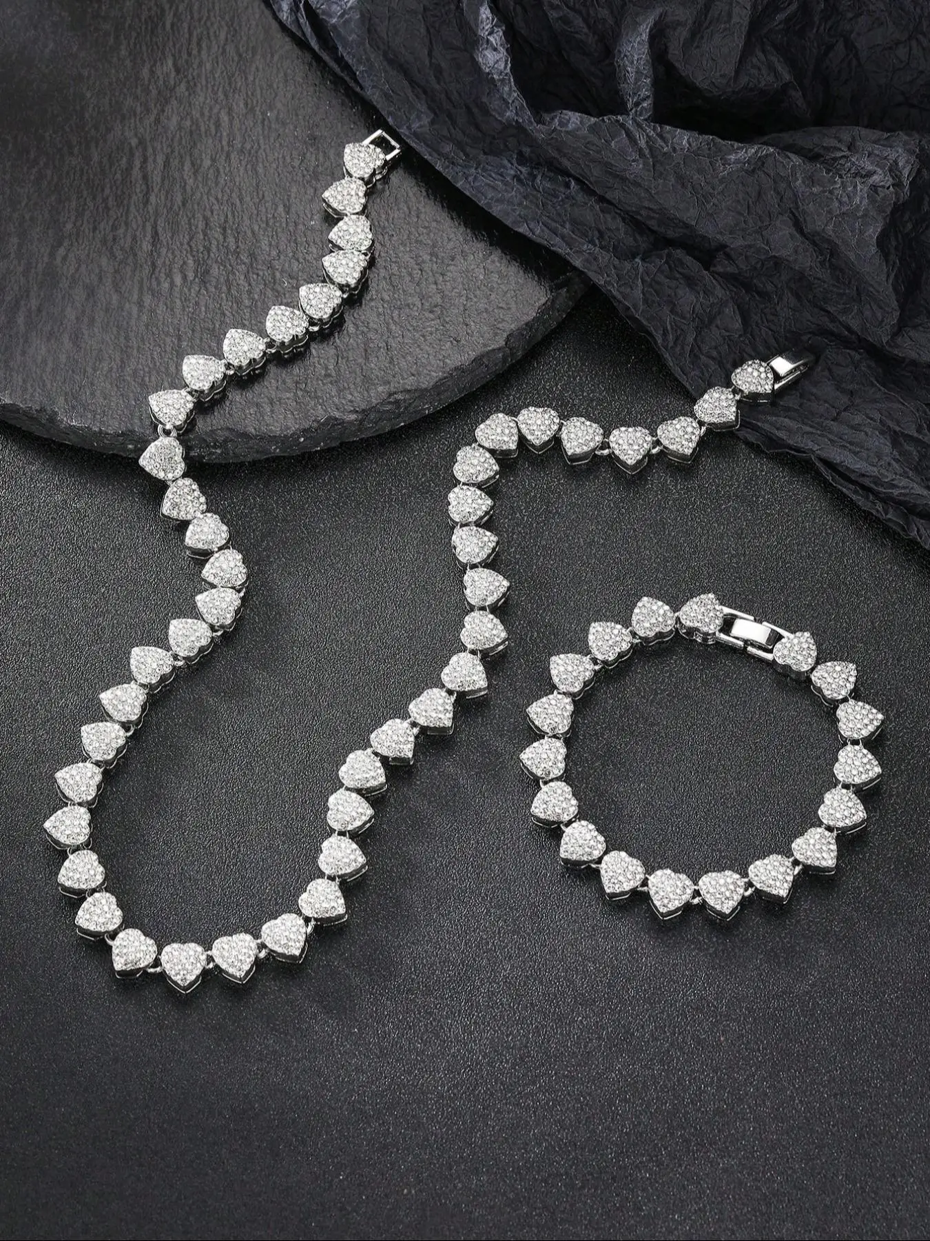 Fashion Heart Shaped Rhinestones Decorated Jewelry Set for Summer, Including Love Necklace & Matching Bracelet, 2024 New Trendy Jewelry for Women for