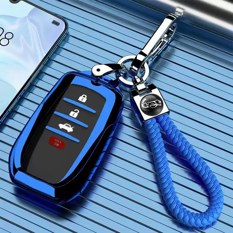 TPU Key Fob Cover & Keychain - Car Key Protector for Toyota 2025 Camry, 2023-2025 Corolla Crown, 4-Button, Black, Silver, Blue, Red, Unisex Interior Accessories