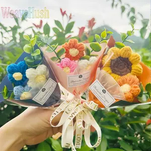 Handmade Knitted Puff Mini Bouquet - Wool Faux Hydrangea Artificial Floral Decor, Decorative Souvenir Accessory, Indoor Recreation Ornament for Wedding Party & Gift Giving