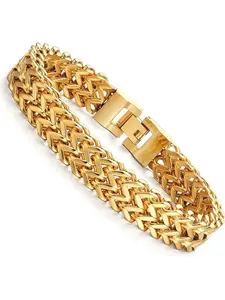 Trendy 1 Pc Golden 12MM Two-strand Wheat Chain Bracelet Luxurious Stainless Steel Bracelet for Men Women 8.0-9.1 Inches Punk Biker Bracelet As A Gift for Best Friends Fashionable Jewelry