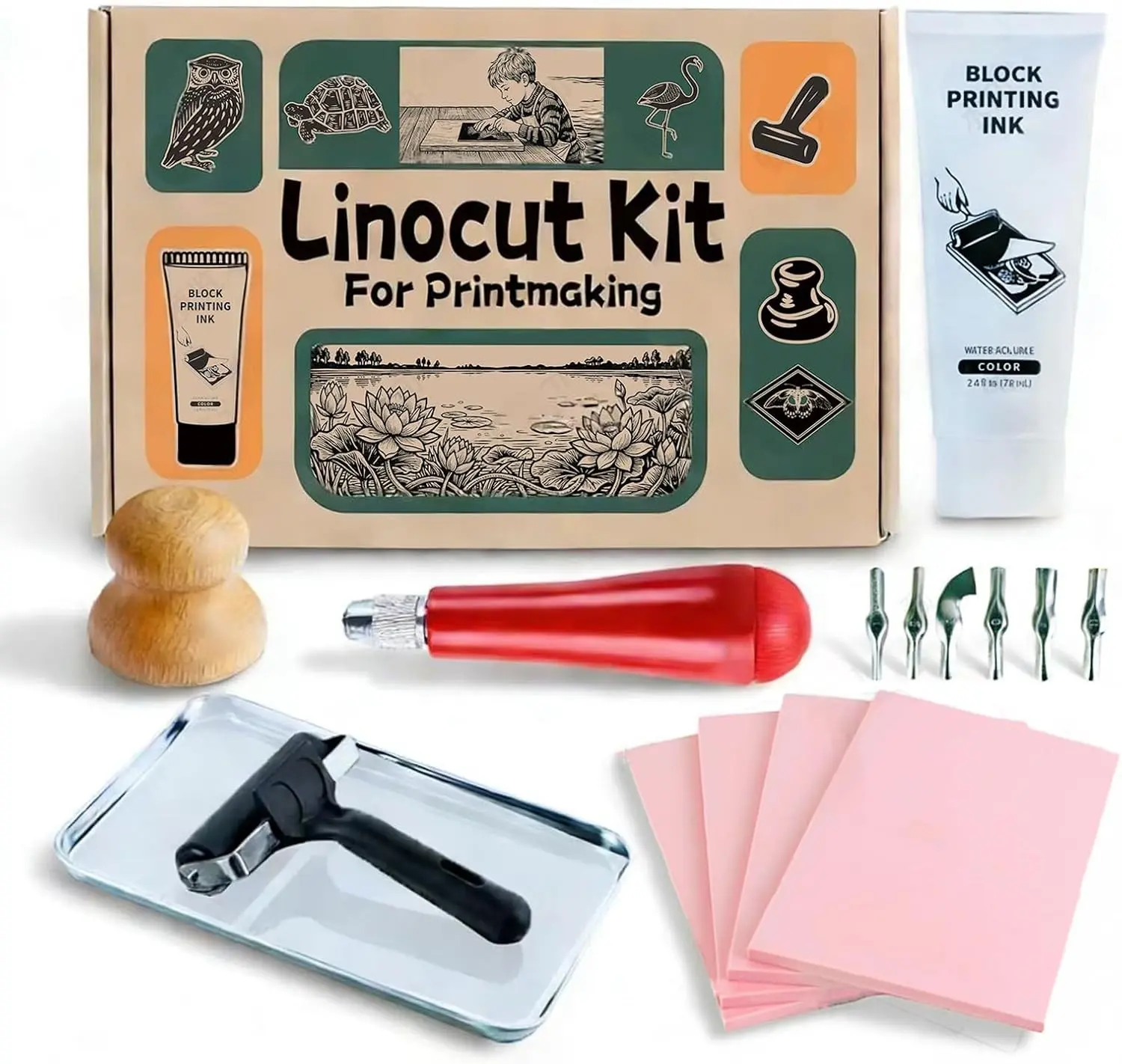 Linocut Kit for Printmaking,Linoleum Blocks for Printmaking Supplies,Block Printing Stamp Making Kit,Linoleum Blocks Carving Tools,Arts and Crafts Gift for Adults,Women,Men,Boys,Girls