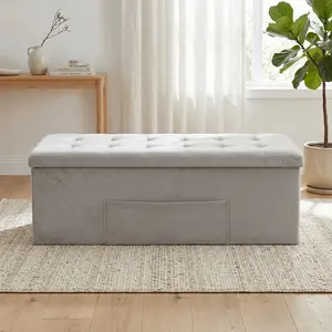 Favorer 42" Tufted Upholstered Folding Storage Ottoman Bench with Pocket