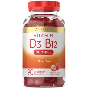 Carlyle Vitamin D3 + B12 Complex Gummies | 90 Count | Vegetarian, Non-GMO, and Gluten Free Formula | Strawberry Flavor Supplement Carlyle Vitamin D3 + B12 Complex Gummies | 90 Count | Vegetarian, Non-GMO, and Gluten Free Formula | Strawberry Flavor Supplement