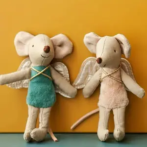Nordic Style Fabric Art Mouse Doll Thumb Doll Toy Soft Stuffed Animal Cute Angel Wings Mouse Doll Zodiac Gift Birthday Gift Rag Doll Small Decoratio