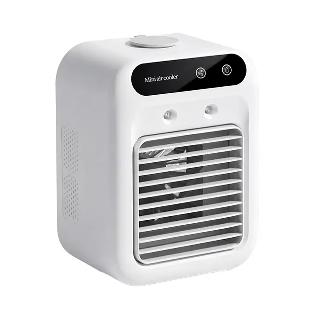 Desktop Mini Evaporative Air Cooler, USB Rechargeable Personal Cooling Fan with Dual-Nozzle Nano Mist Humidifier, Touch Control Quiet Desk Fan for Office Bedroom Dorm Summer Heat Relief, Compact Portable Cooler