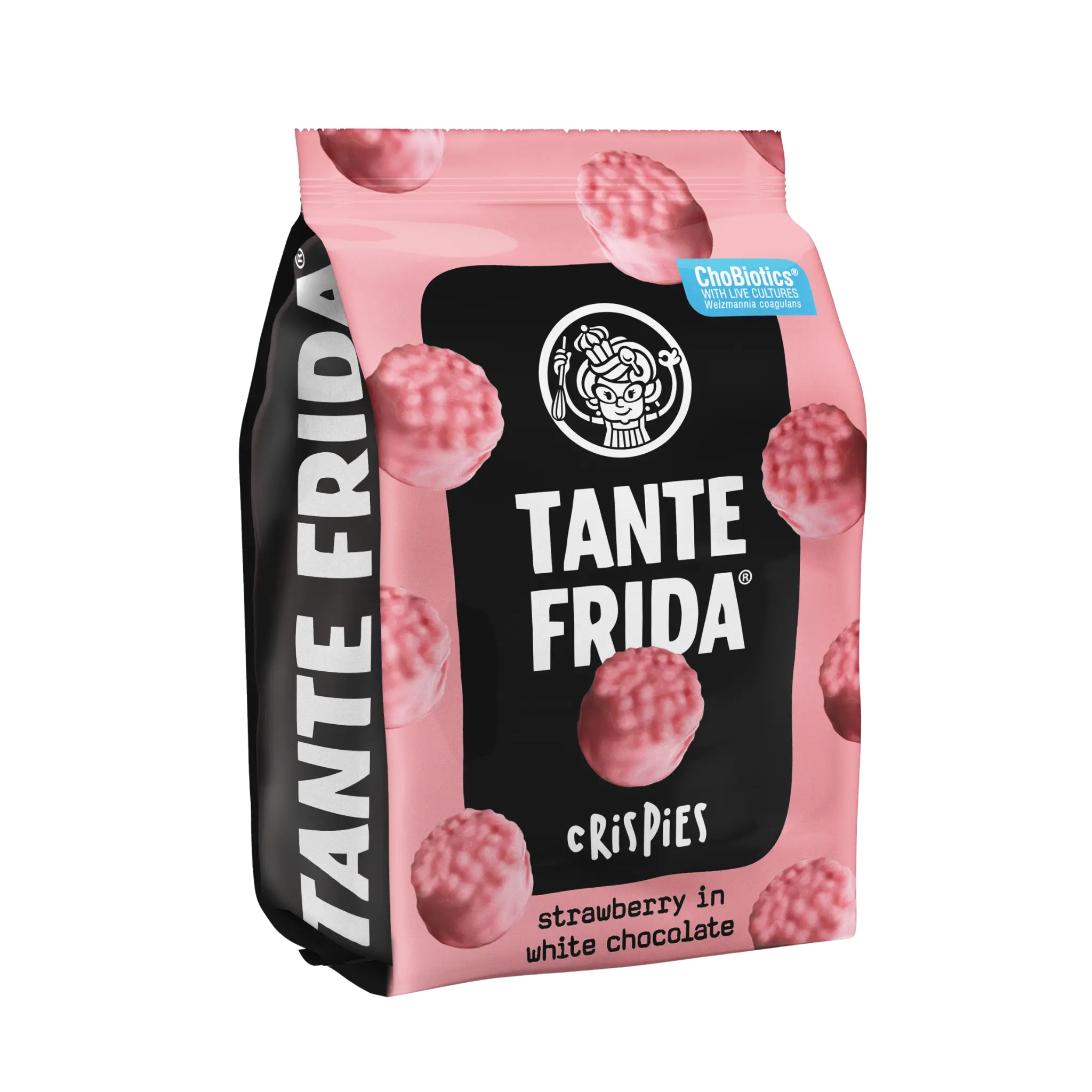 Tante Frida Crispies Strawberry in White Chocolate - Rice Crispies with Freeze-Dried Strawberries & Gourmet White Chocolate - Perfect Snack