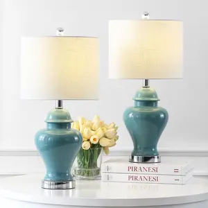 JONATHAN Y Qin Ceramic/Iron Classic Cottage LED Table Lamp , for bedroom, living room, foyer, hallways, dining room, dorms