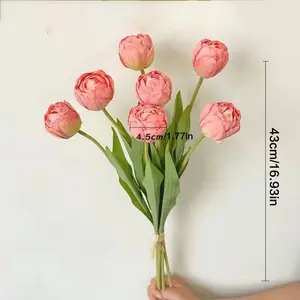 7-Piece Artificial Tulip Bouquet, Realistic Edge Texture, Home Decor for Living Room Bedroom Dining Table, Wedding Party Dried Flower Arrangement