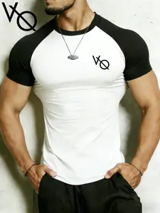 Men's High Elastic Quick-Dry Raglan Print Sportswear, Breathable Slim-Fit Long Sleeve T-Shirt, Running Training Casual Top